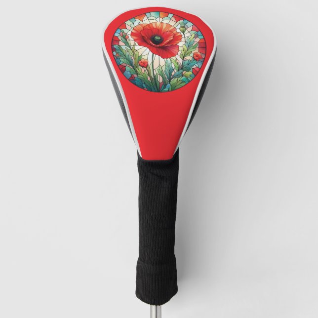 Stained Glass Poppy Golf Head Cover (Front)