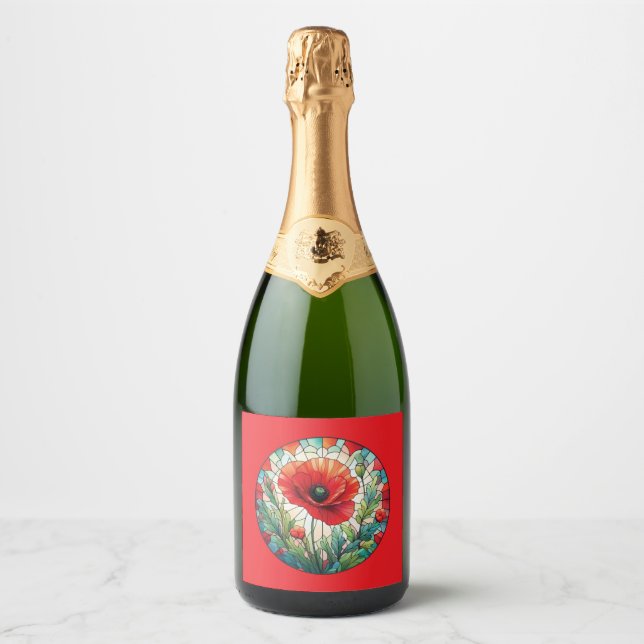 Stained Glass Poppy Sparkling Wine Label (Front)