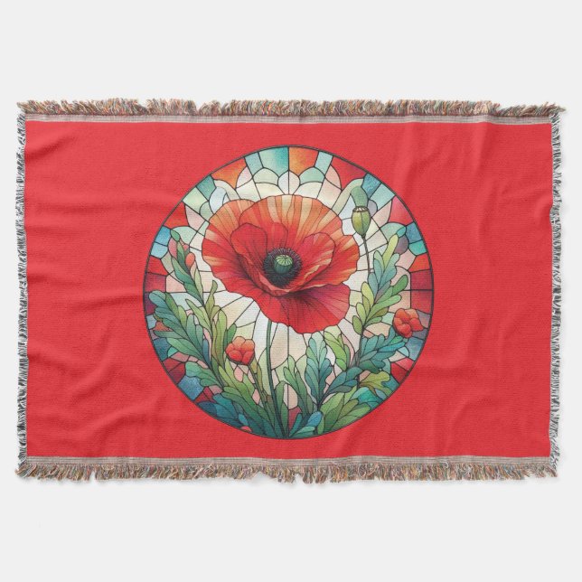 Stained Glass Poppy Throw Blanket (Front)