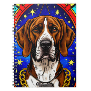 Stained Glass Portrait of a Dog With Gold Chain Notebook