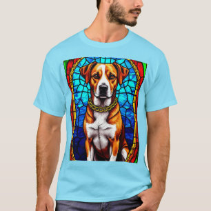 Stained Glass Portrait of a Dog With Gold Chain T-Shirt