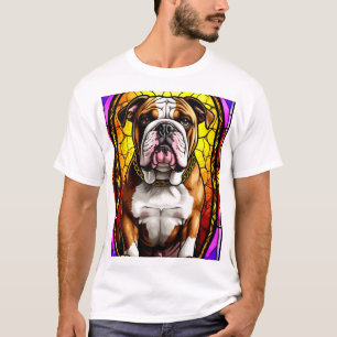 Stained Glass Portrait of a Dog With Gold Chain T-Shirt