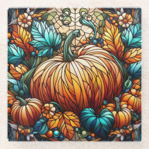 Stained Glass Pumpkin Art Coaster