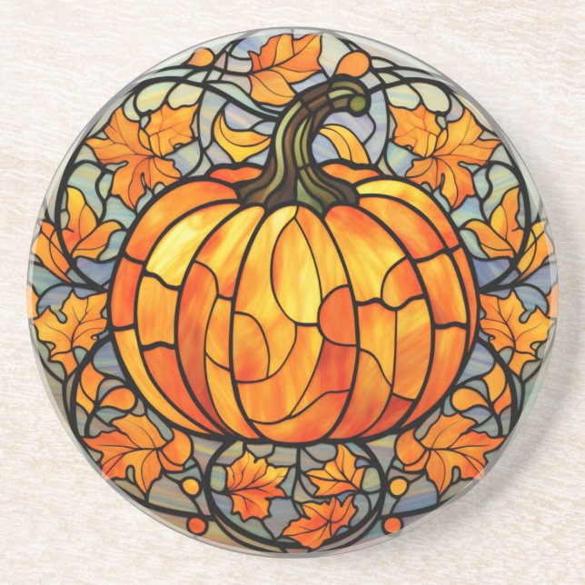 Stained Glass Pumpkin Coaster (Front)