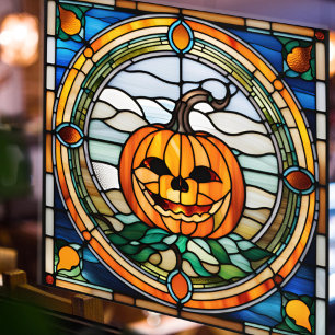 Stained Glass Pumpkin Colourful Mosaic Halloween