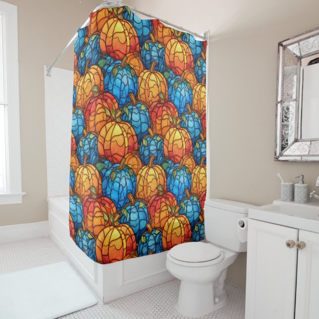 Stained Glass Pumpkin Field  Shower Curtain (In Situ)