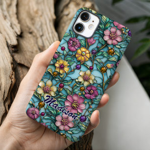 Stained glass purple floral pattern design  iPhone 16 case