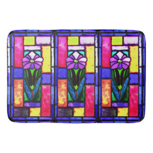 Stained Glass Purple Flower Duvet Cover Bath Mat
