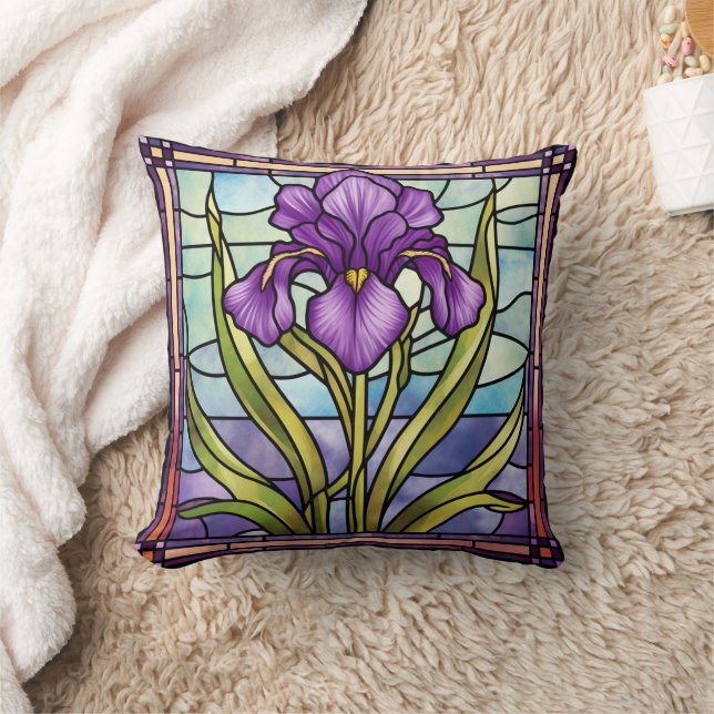 Stained Glass Purple Iris Cushion (Blanket)