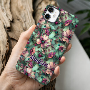 Stained glass purple mint floral iPhone 16 case