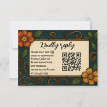 Stained Glass QR Code Wedding RSVP Card