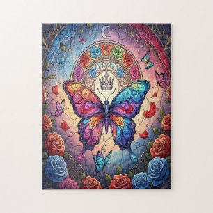 Stained Glass Rainbow Butterfly Dream Jigsaw Puzzle