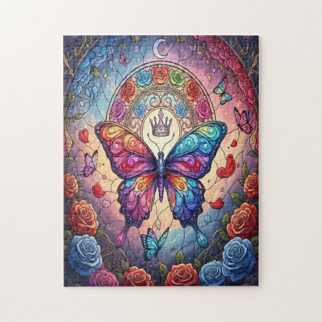 Stained Glass Rainbow Butterfly Dream Jigsaw Puzzle (Vertical)