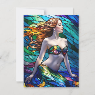 Stained glass rainbow mermaid postcard