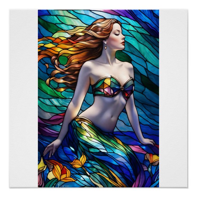 Stained glass rainbow mermaid poster (Front)