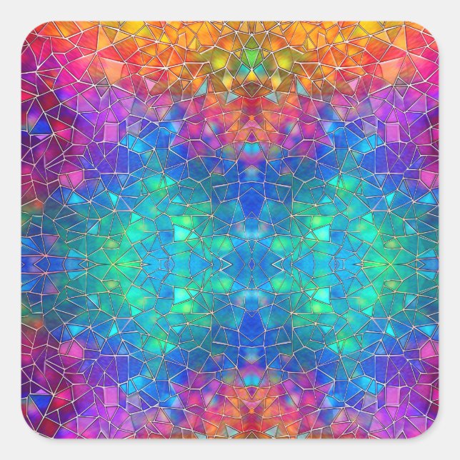 Stained Glass Rainbow Pattern Square Sticker (Front)