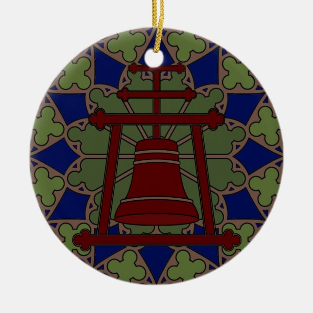 Stained Glass Raincross Tri Design Ceramic Tree Decoration (Front)