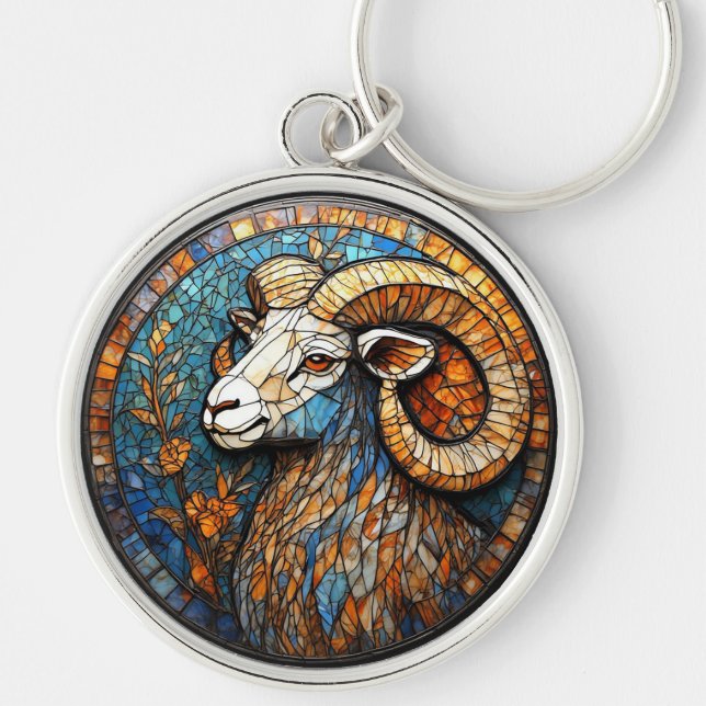 Stained Glass Ram Portrait Key Ring (Front)