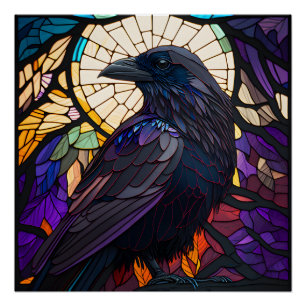 Stained Glass Raven, Witch's Familiar, Large  Poster
