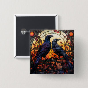 Stained Glass Ravens 15 Cm Square Badge