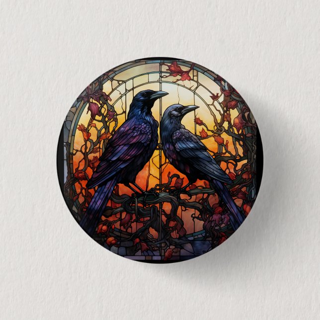 Stained Glass Ravens  3 Cm Round Badge (Front)
