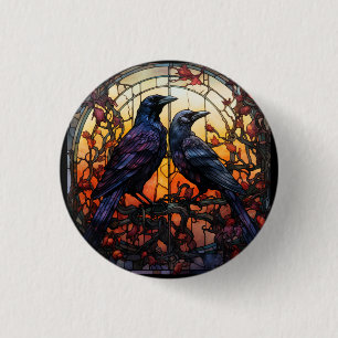 Stained Glass Ravens 3 Cm Round Badge