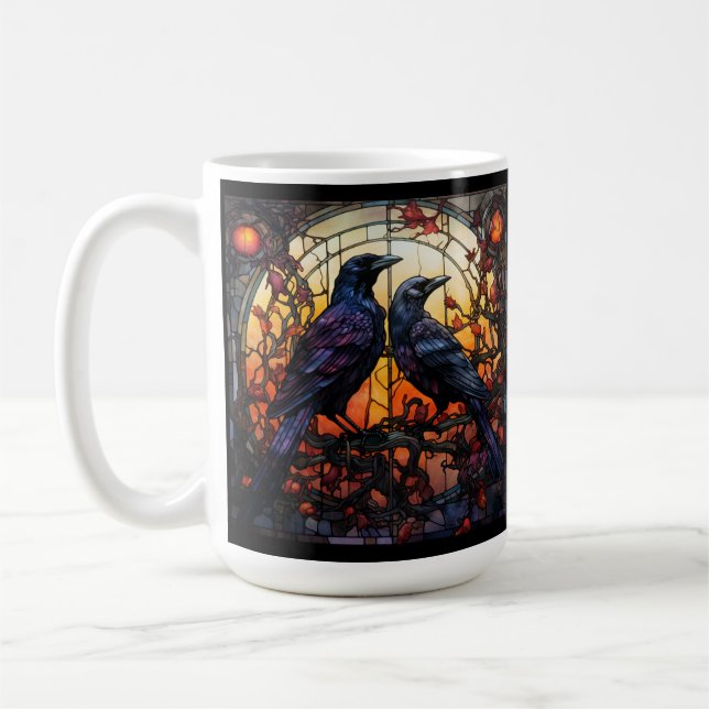 Stained Glass Ravens  Coffee Mug (Left)