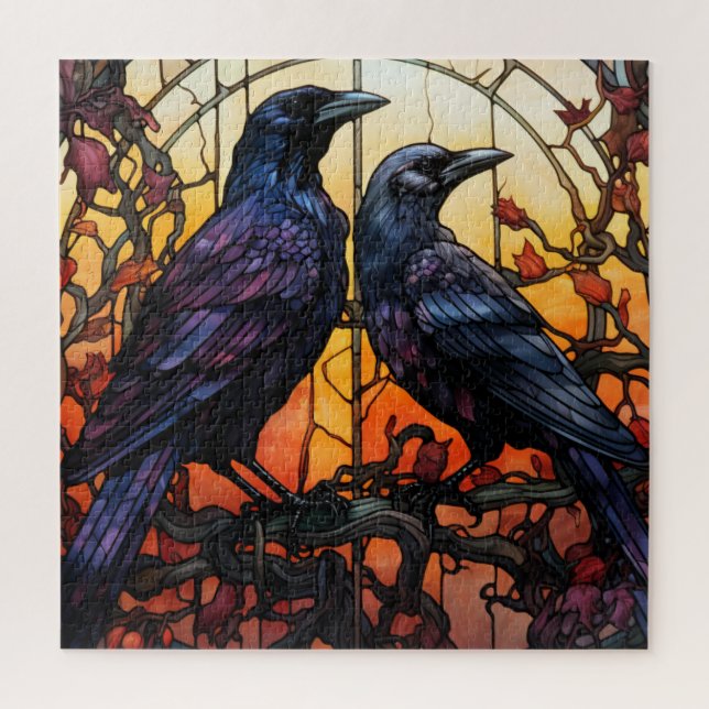 Stained Glass Ravens  Jigsaw Puzzle (Vertical)
