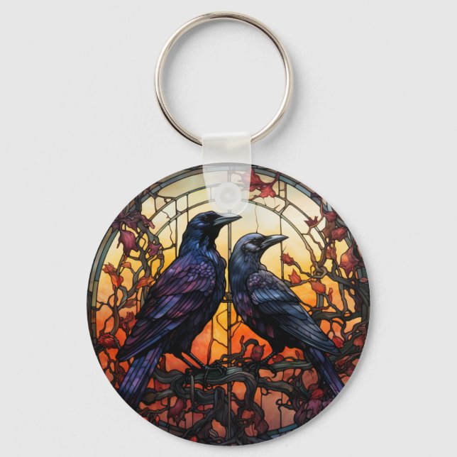Stained Glass Ravens  Key Ring (Front)