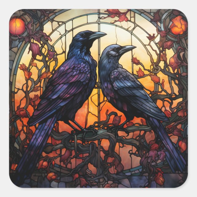 Stained Glass Ravens  Square Sticker (Front)