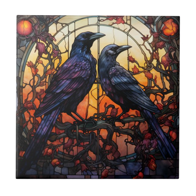 Stained Glass Ravens  Tile (Front)