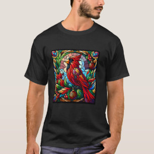 Stained Glass Red Cardinal Bird Christmas Cute Bir T-Shirt