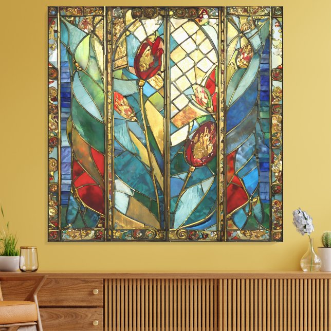 Stained Glass Red Chief Poppies at Sunrise Canvas Print (Insitu(LivingRoom))