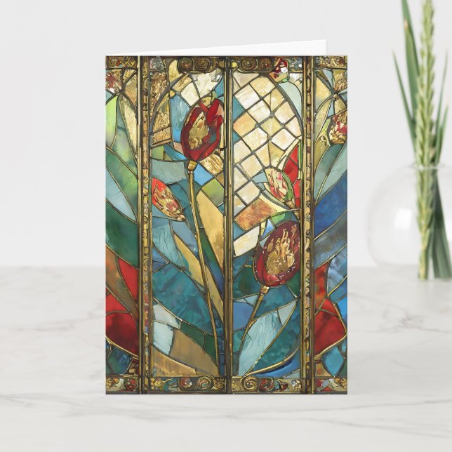 Stained Glass Red Chief Poppies at Sunrise Card (Front)