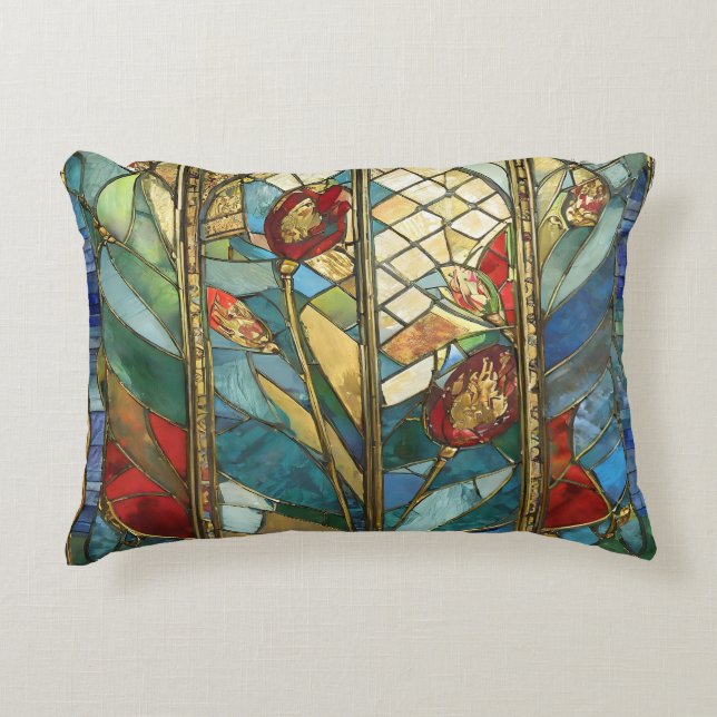 Stained Glass Red Chief Poppies at Sunrise Decorative Cushion (Front)