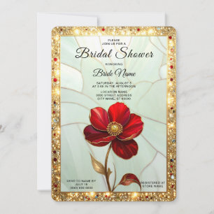 Stained Glass Red Flower Bridal Shower Invitation