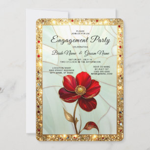 Stained Glass Red Flower Engagement Invitation