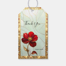 Stained Glass Red Flower Gift Tag