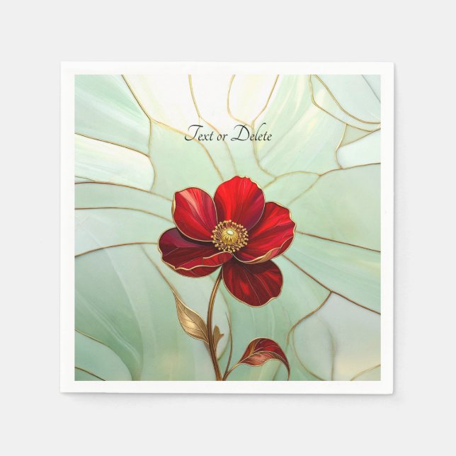 Stained Glass Red Flower Napkin (Front)