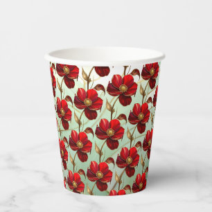 Stained Glass Red Flower Paper Cups