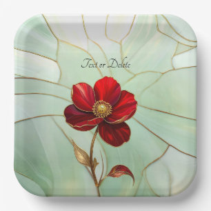 Stained Glass Red Flower Paper Plate
