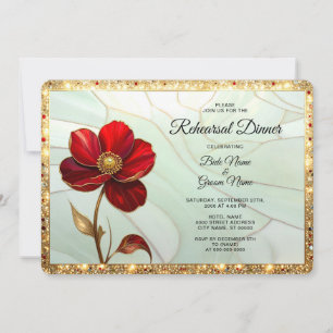 Stained Glass Red Flower Rehearsal Dinner Invitation
