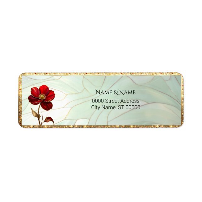 Stained Glass Red Flower Return Address Label (Front)