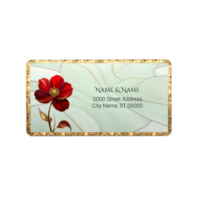 Stained Glass Red Flower Return Address Label (Front)