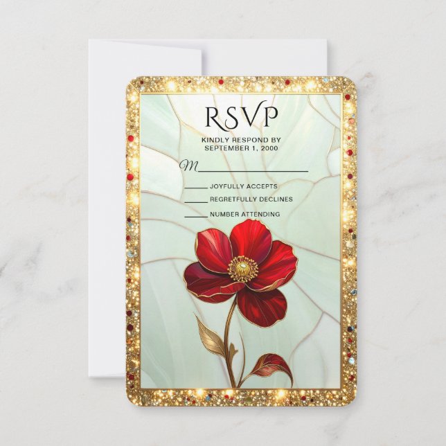 Stained Glass Red Flower RSVP Card (Front)
