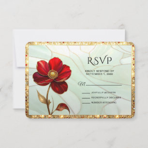 Stained Glass Red Flower RSVP Card
