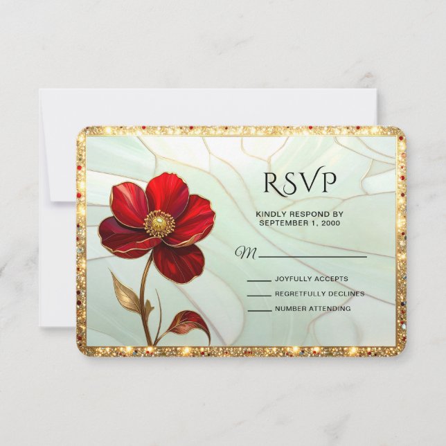 Stained Glass Red Flower RSVP Card (Front)