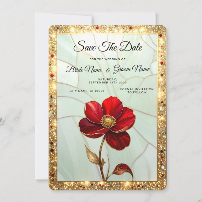 Stained Glass Red Flower Save the Date (Front)