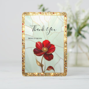 Stained Glass Red Flower Thank You Card