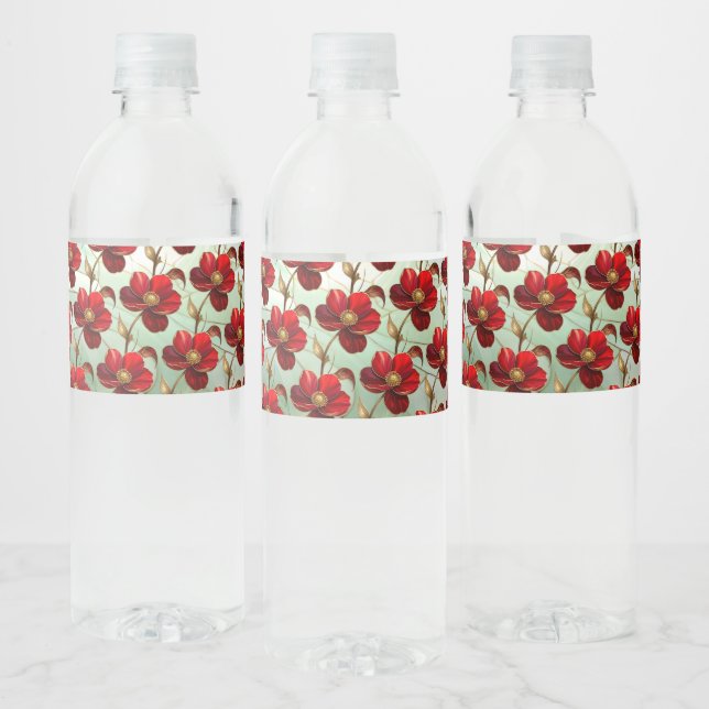 Stained Glass Red Flower Water Bottle Label (Bottles)